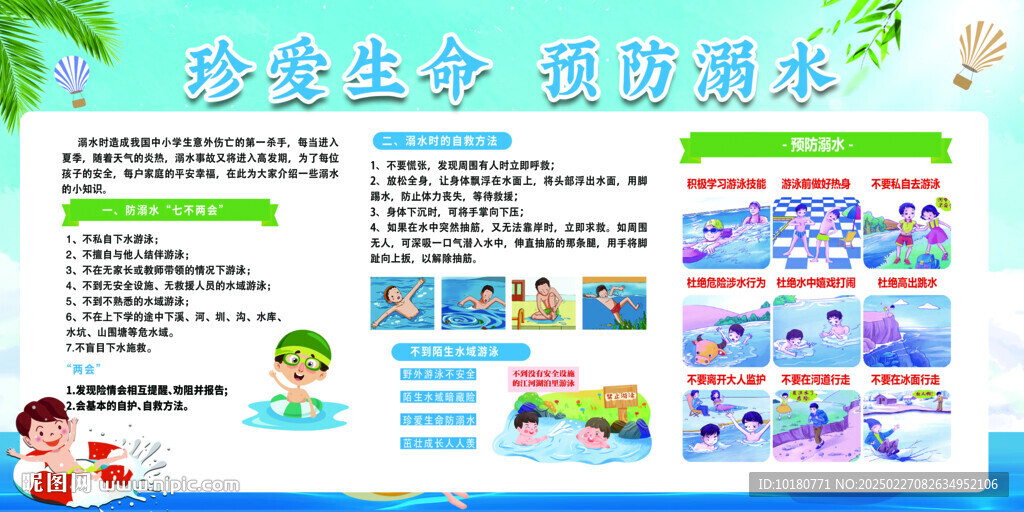 珍爱生命 预防溺水 学校版面