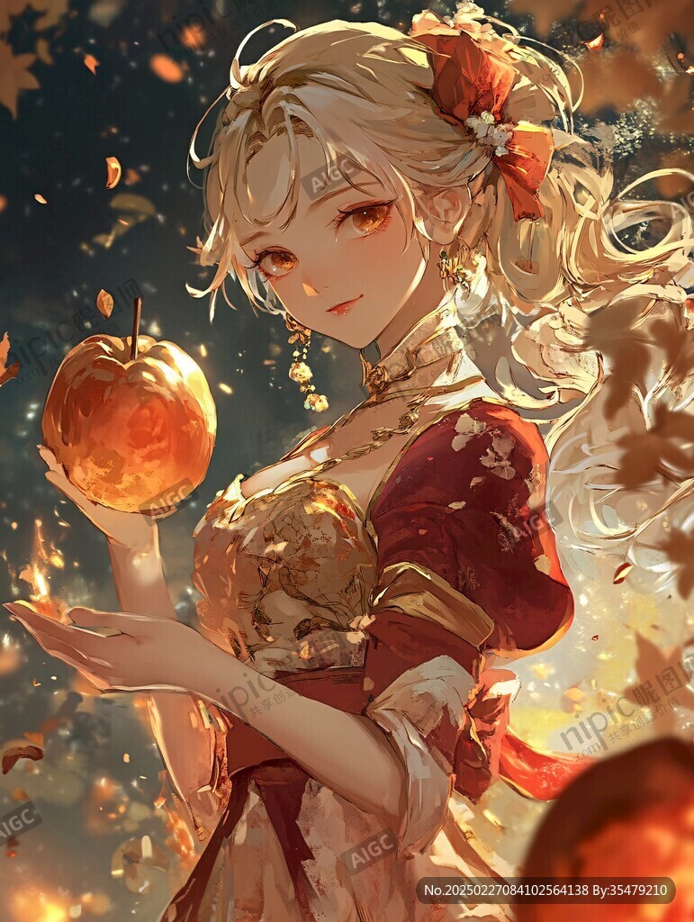 秋日女孩与苹果