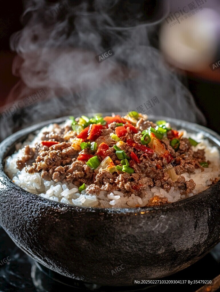 热气腾腾的米饭碗