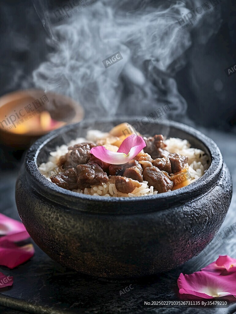 香气扑鼻的美食 石锅饭上的玫瑰花瓣