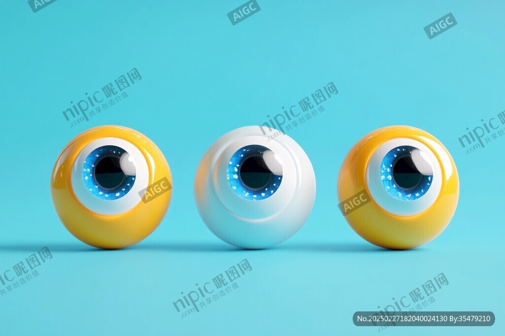 多彩眼球在蓝色背景中摇曳