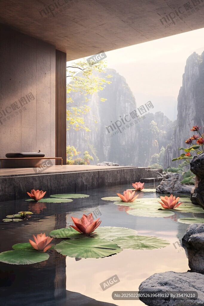 现代禅意空间 山水画背景