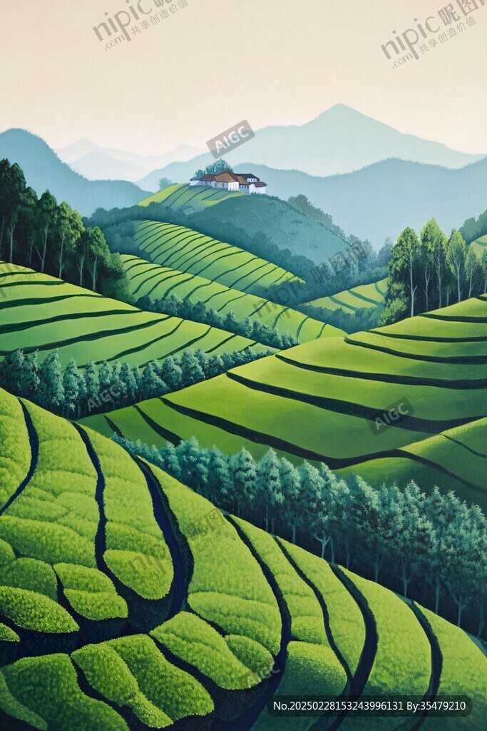 绿色梯田风景画