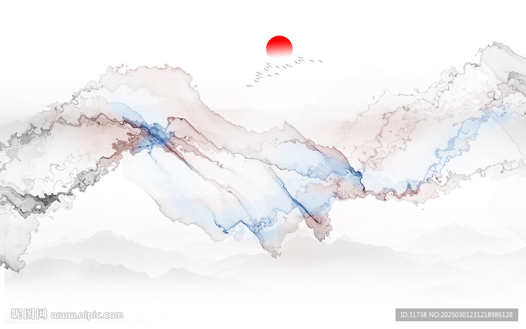 抽象水墨线条烟雾山水画