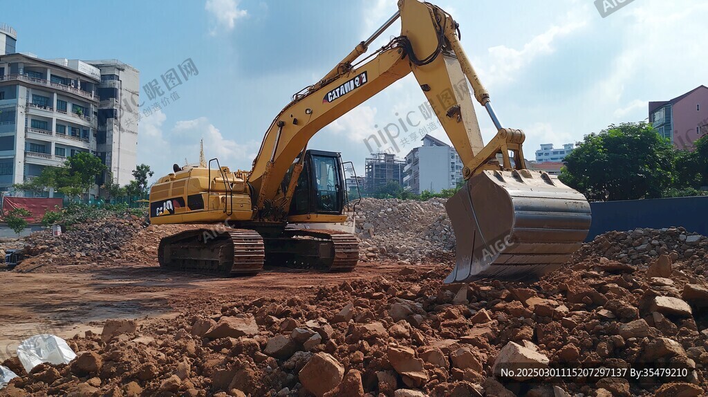 城市建筑工地上的挖掘机