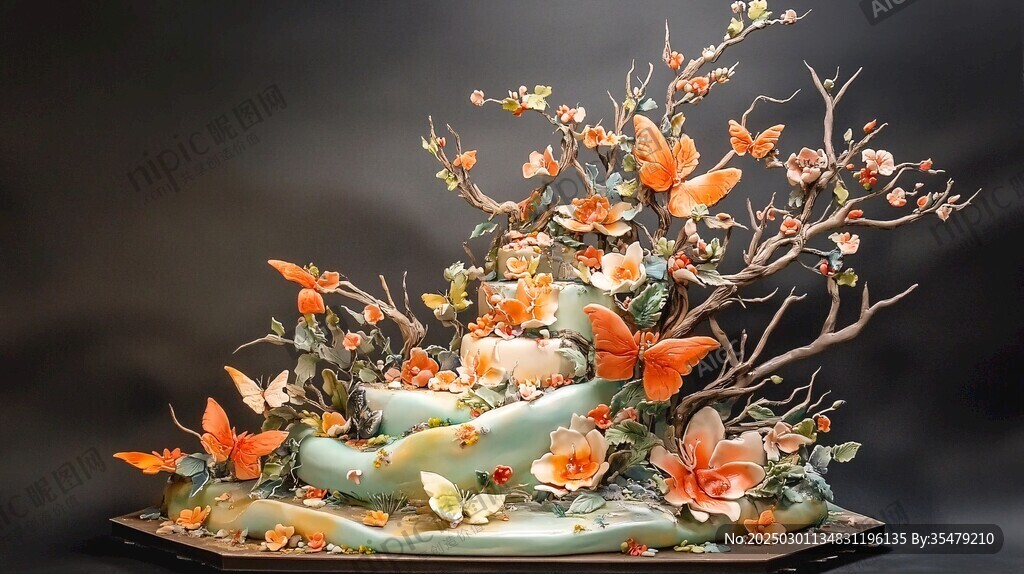 蝴蝶与花朵的梦幻蛋糕艺术