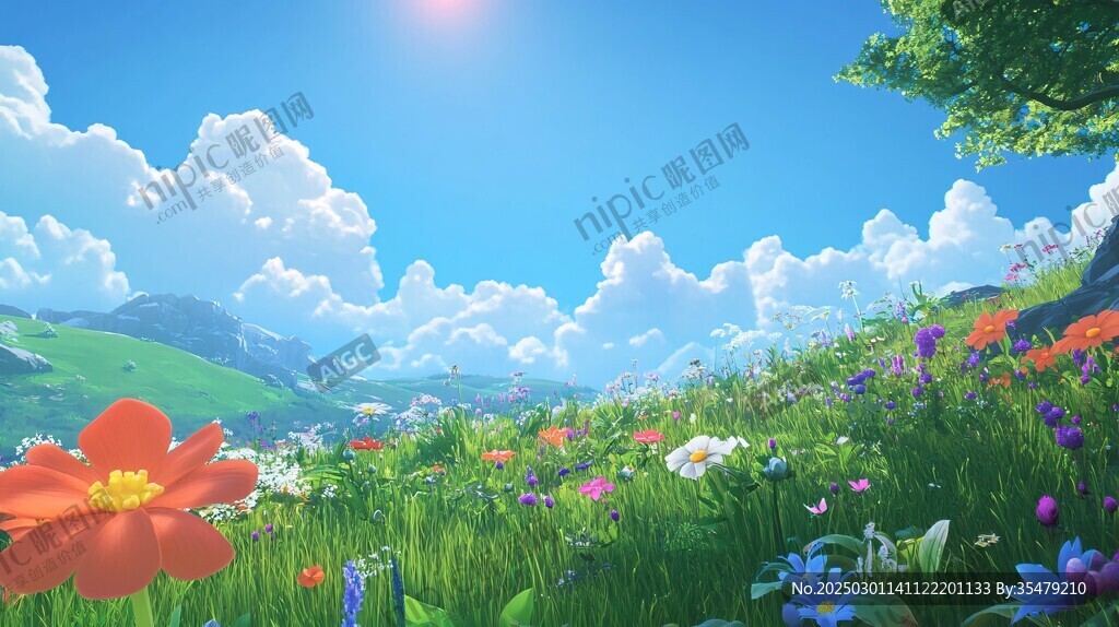 阳光下的花海风景