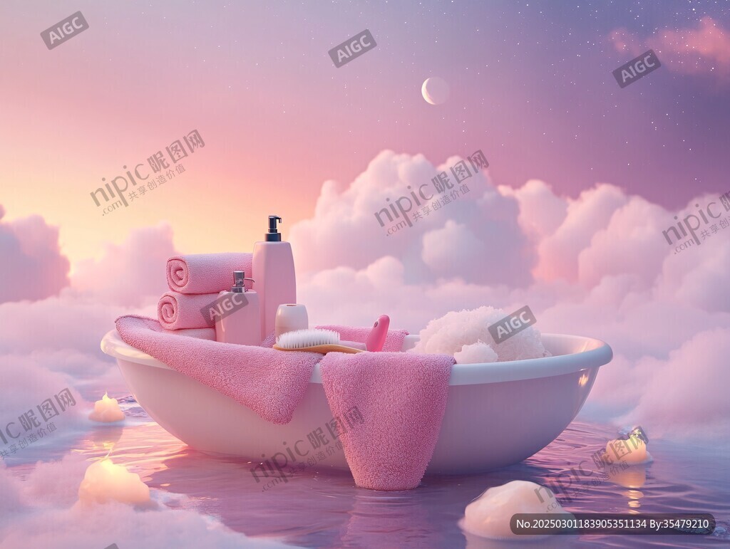云上浴缸的宁静夜晚