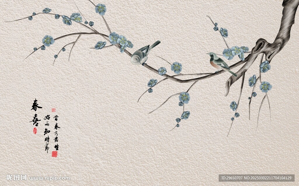 意境花鸟背景墙