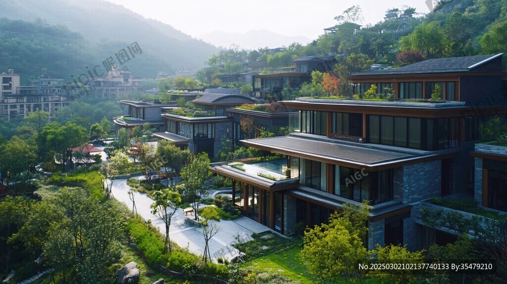 雾里看山楼阁间 绿意盎然生机旺