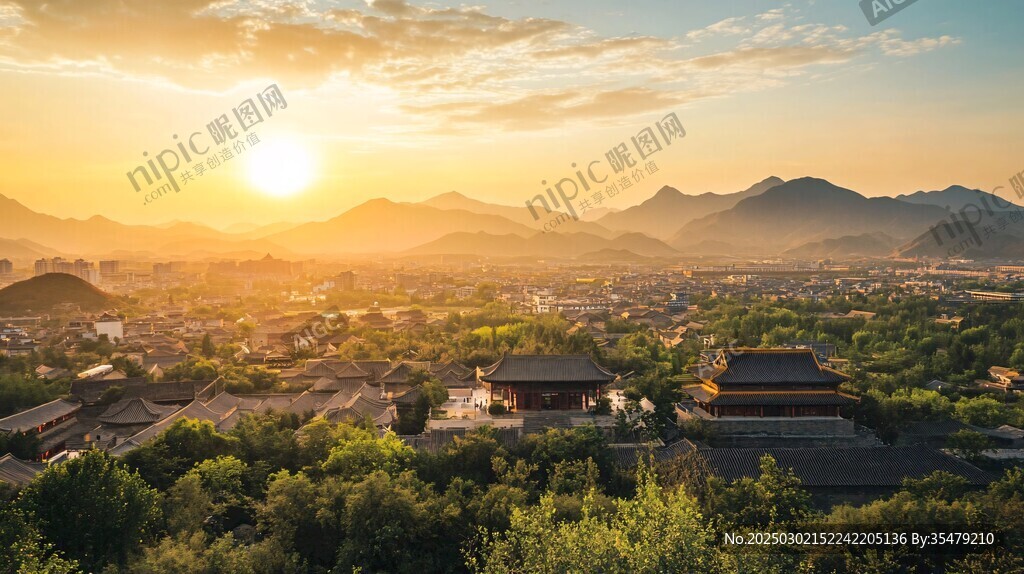 夕阳下的古城山景