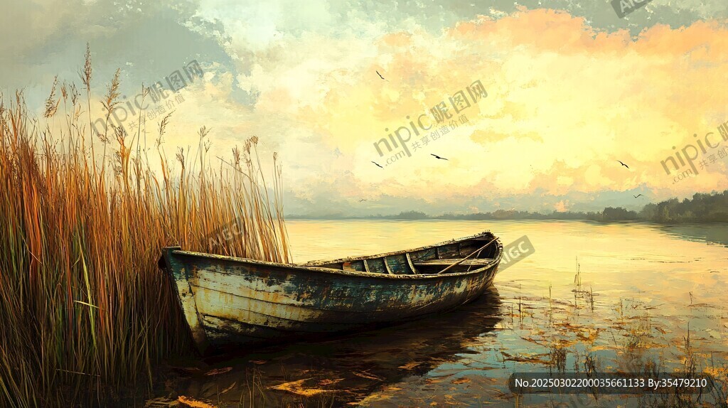 夕阳下的宁静湖泊