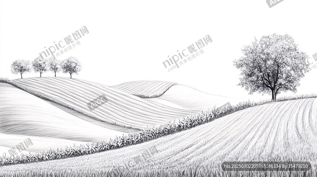 起伏的山丘与树木