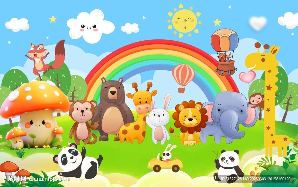 卡通森林儿童背景墙图片
