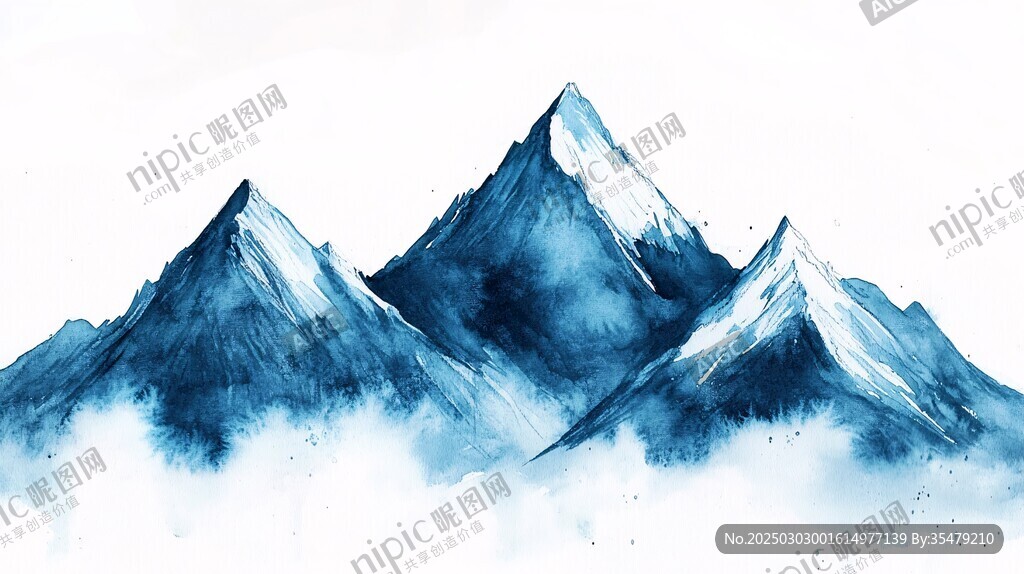 山水画中的蓝色山峰