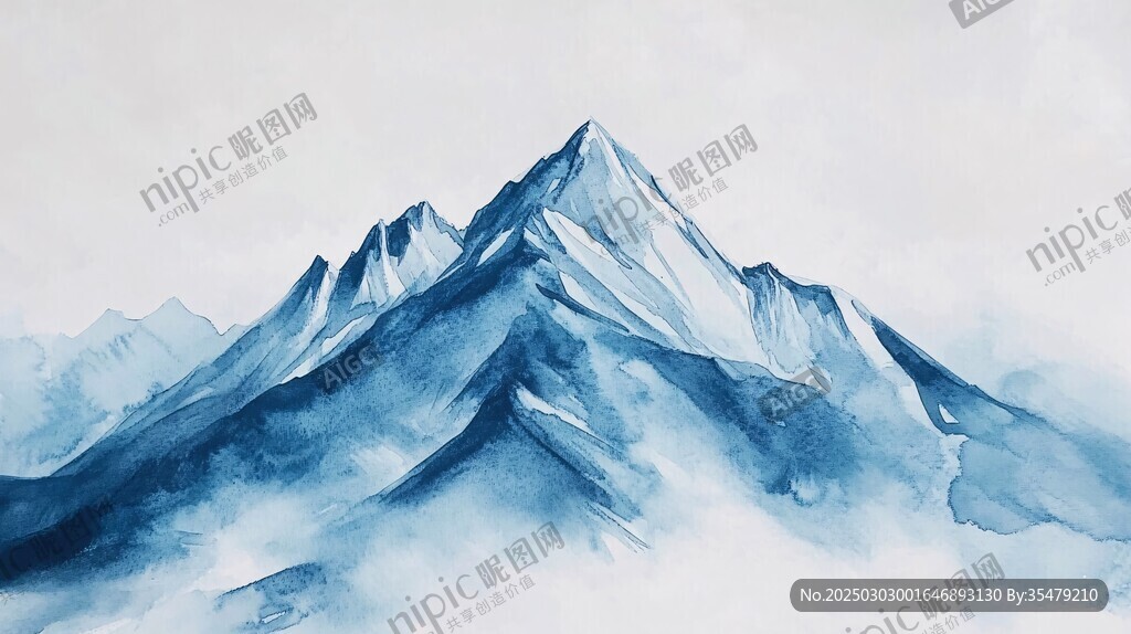 山水画中的蓝色山峰