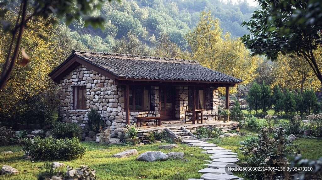 石头小屋 秋日静谧