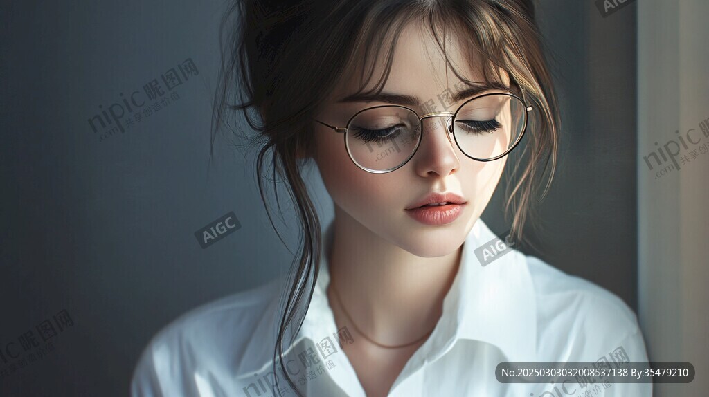 沉思中的年轻女性