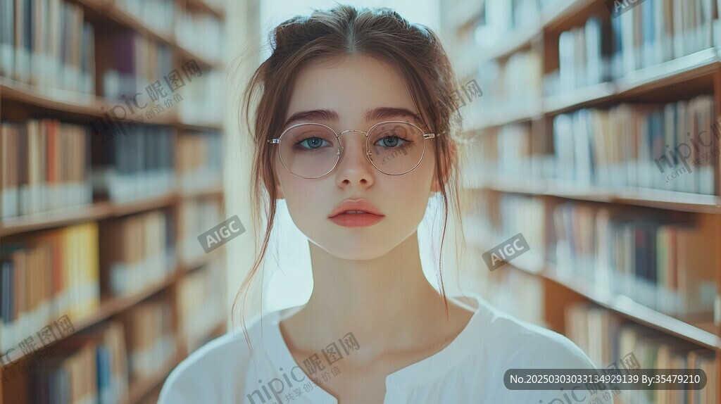 女孩在图书馆