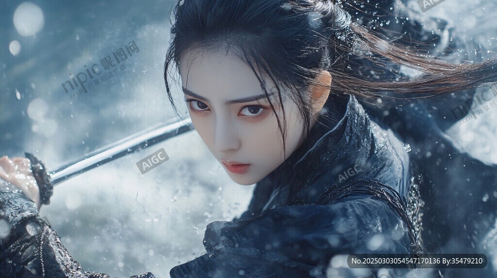 黑衣女剑客 雪中舞剑