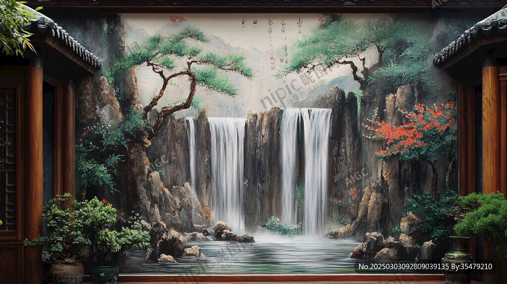 传统中国风景壁画
