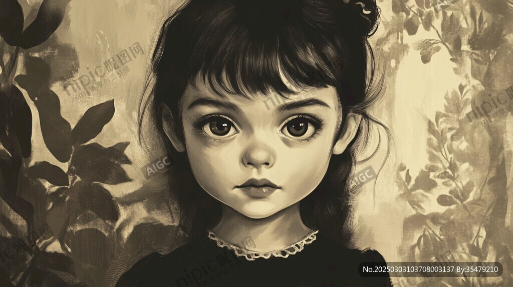 黑白少女肖像画