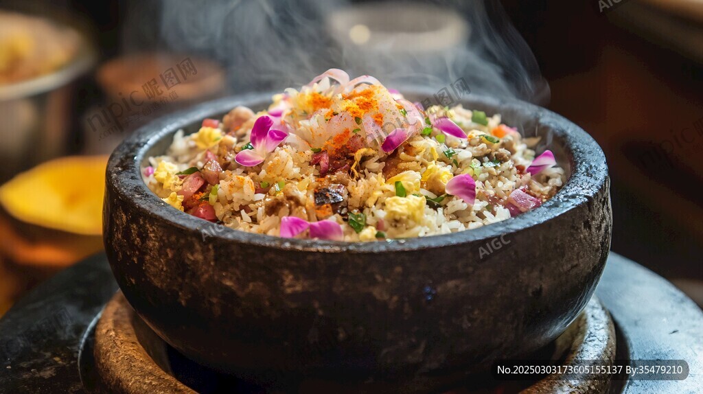 石锅炒饭 热气腾腾 美味可口