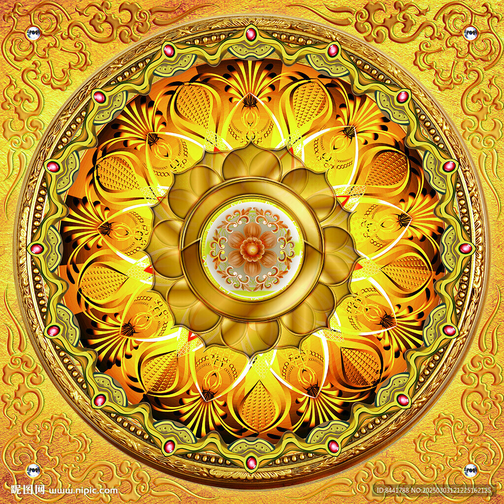金色立体花纹  圆