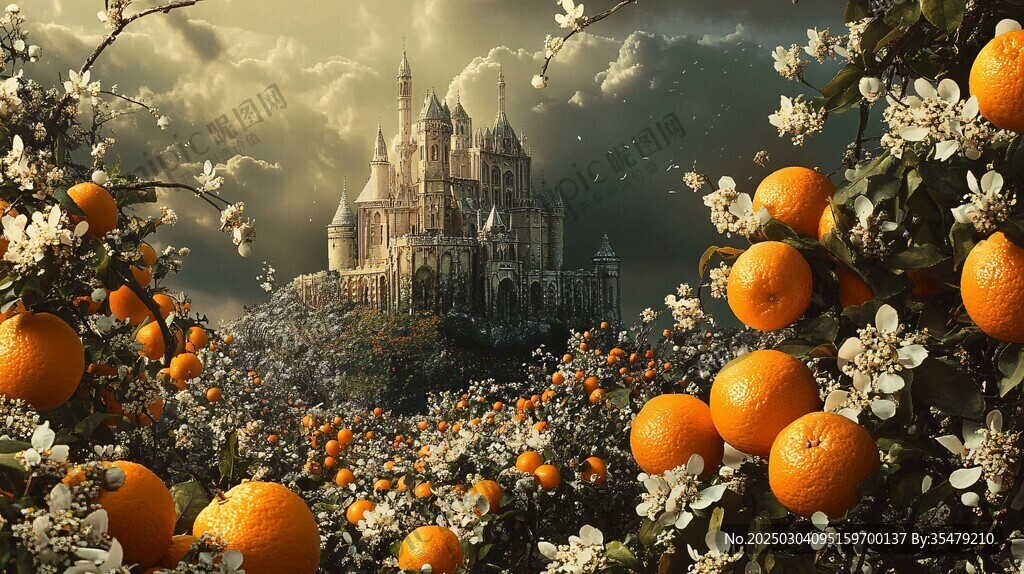 橙色城堡的梦幻景观