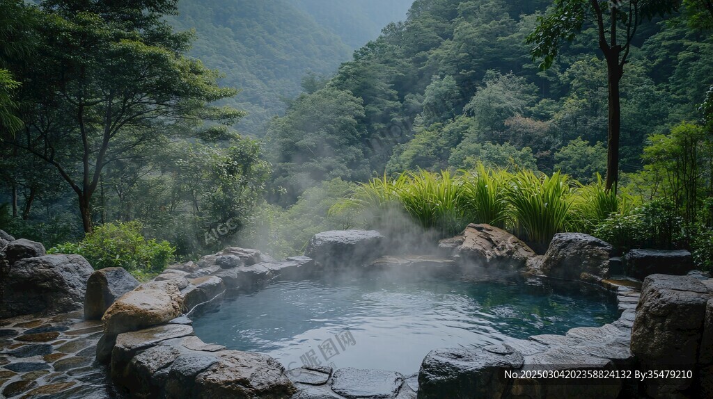 森林中的天然温泉