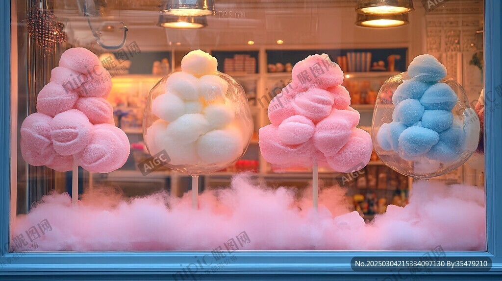 糖果店的棉花糖展示