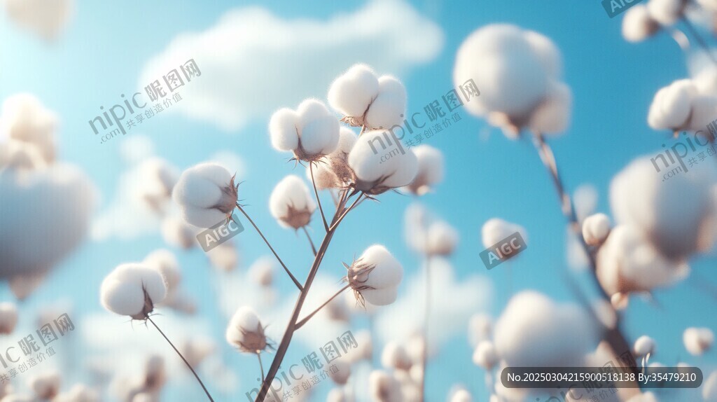棉花花朵与蓝天