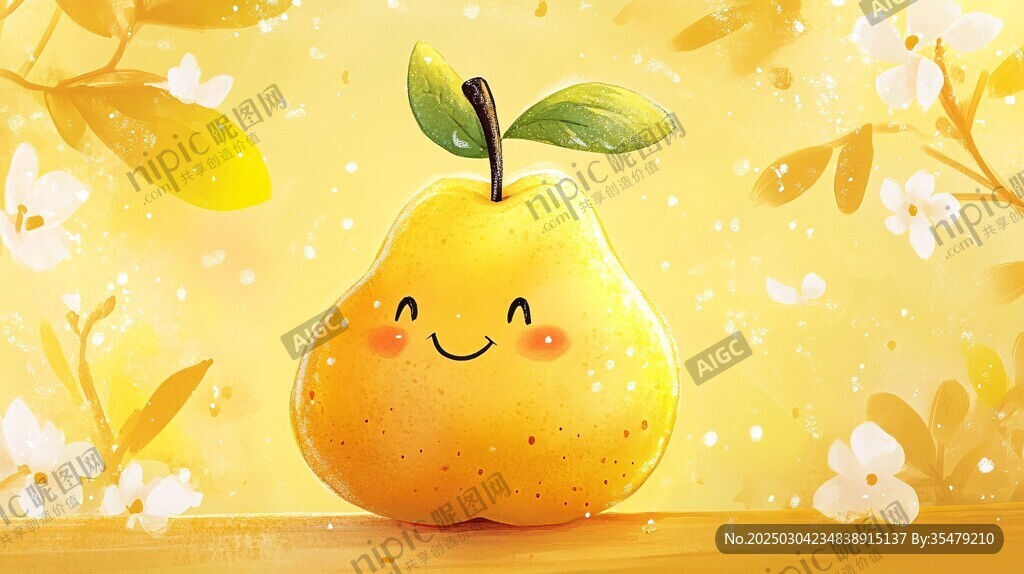 微笑的梨与春天的花朵