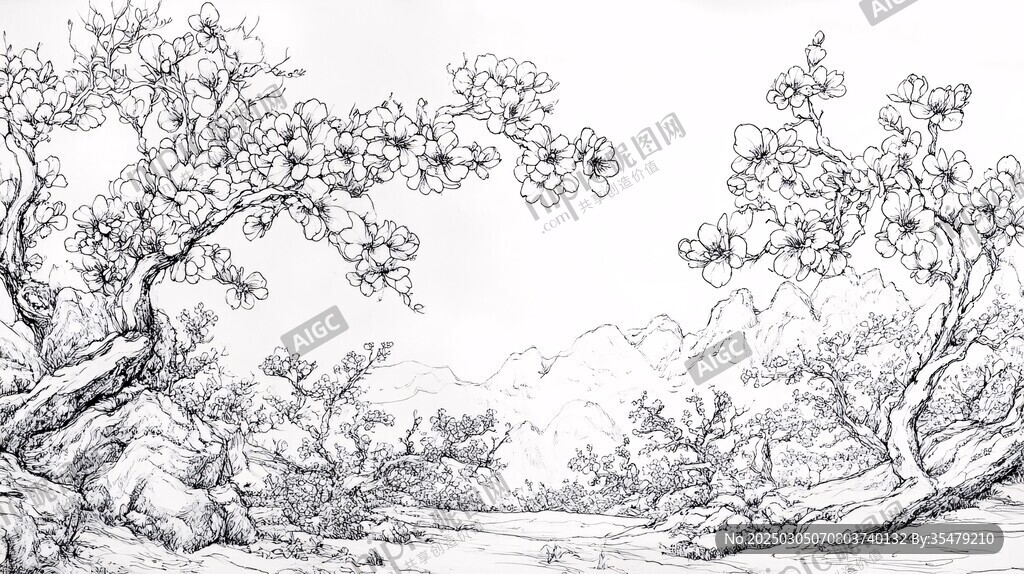 山水画桃花溪谷