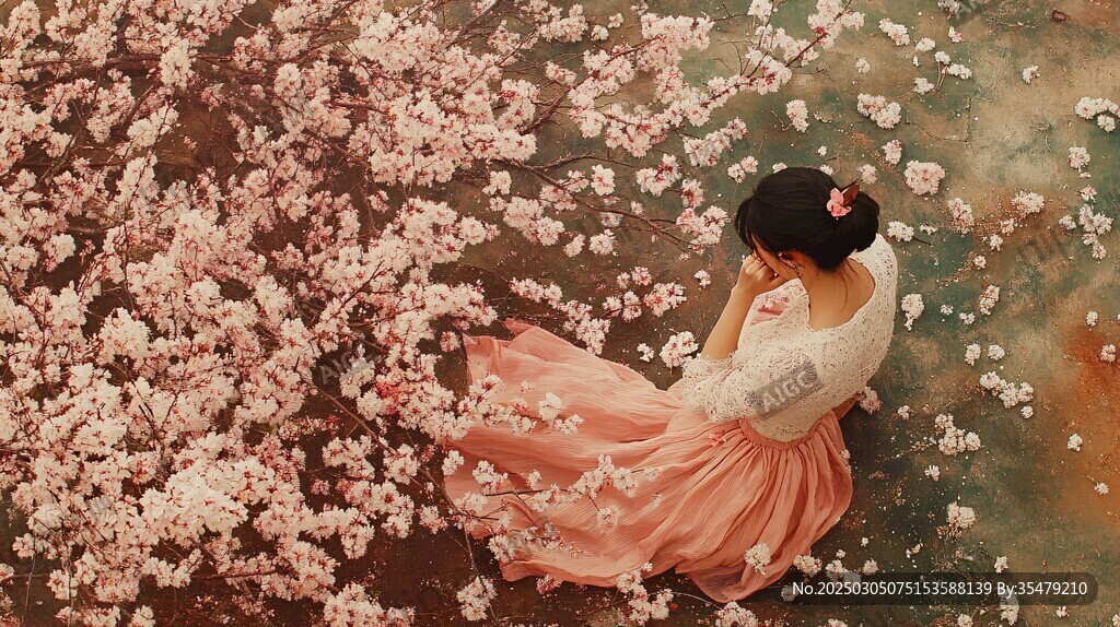 樱花下的女子
