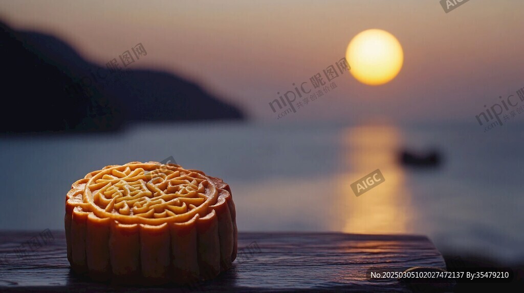 海边日落与月饼