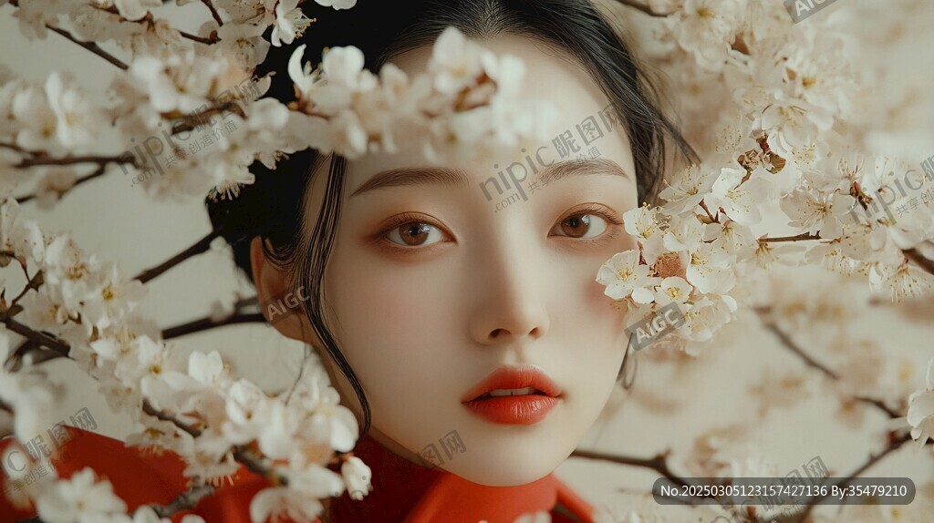 樱花下的女子