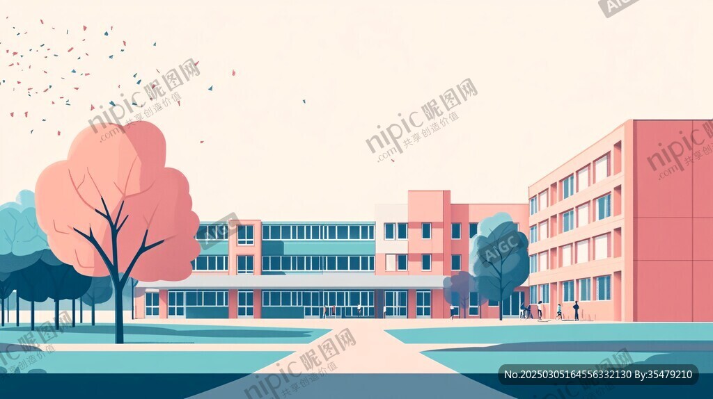 现代校园风景插画