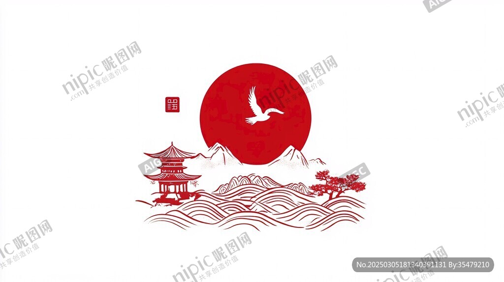 红白相间的中国风景画