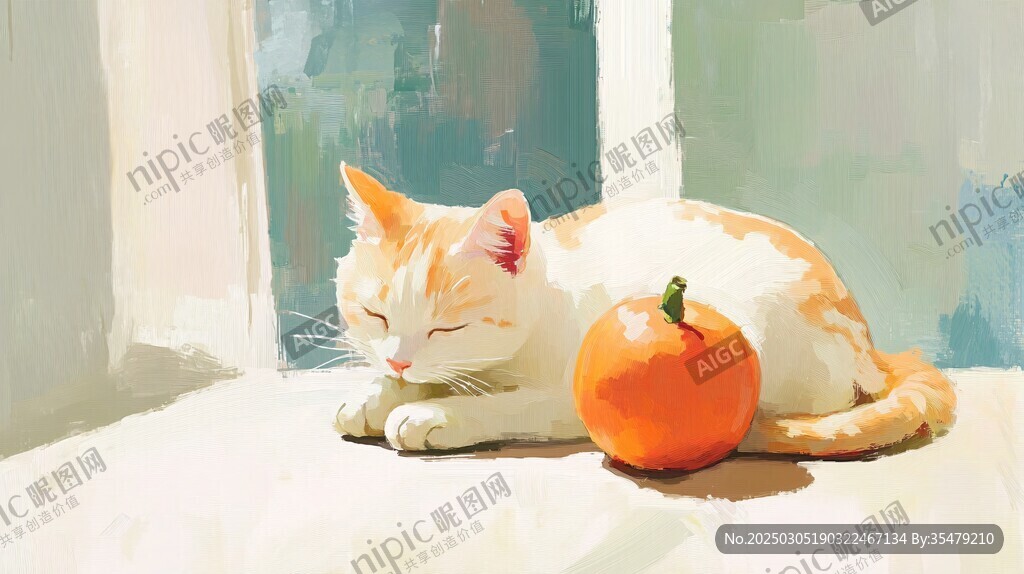 猫与橙色南瓜的宁静时刻