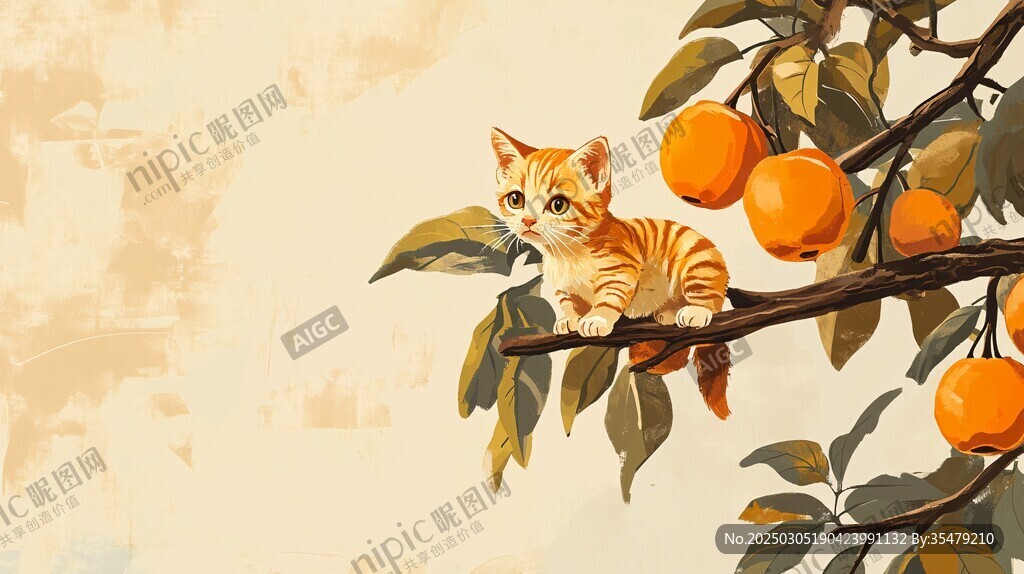 橘猫与柿子树