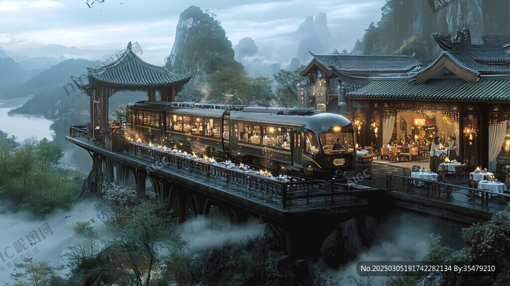 云雾缭绕的山区火车站