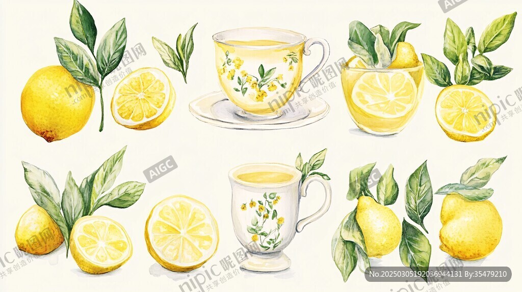 柠檬与绿叶的清新邂逅