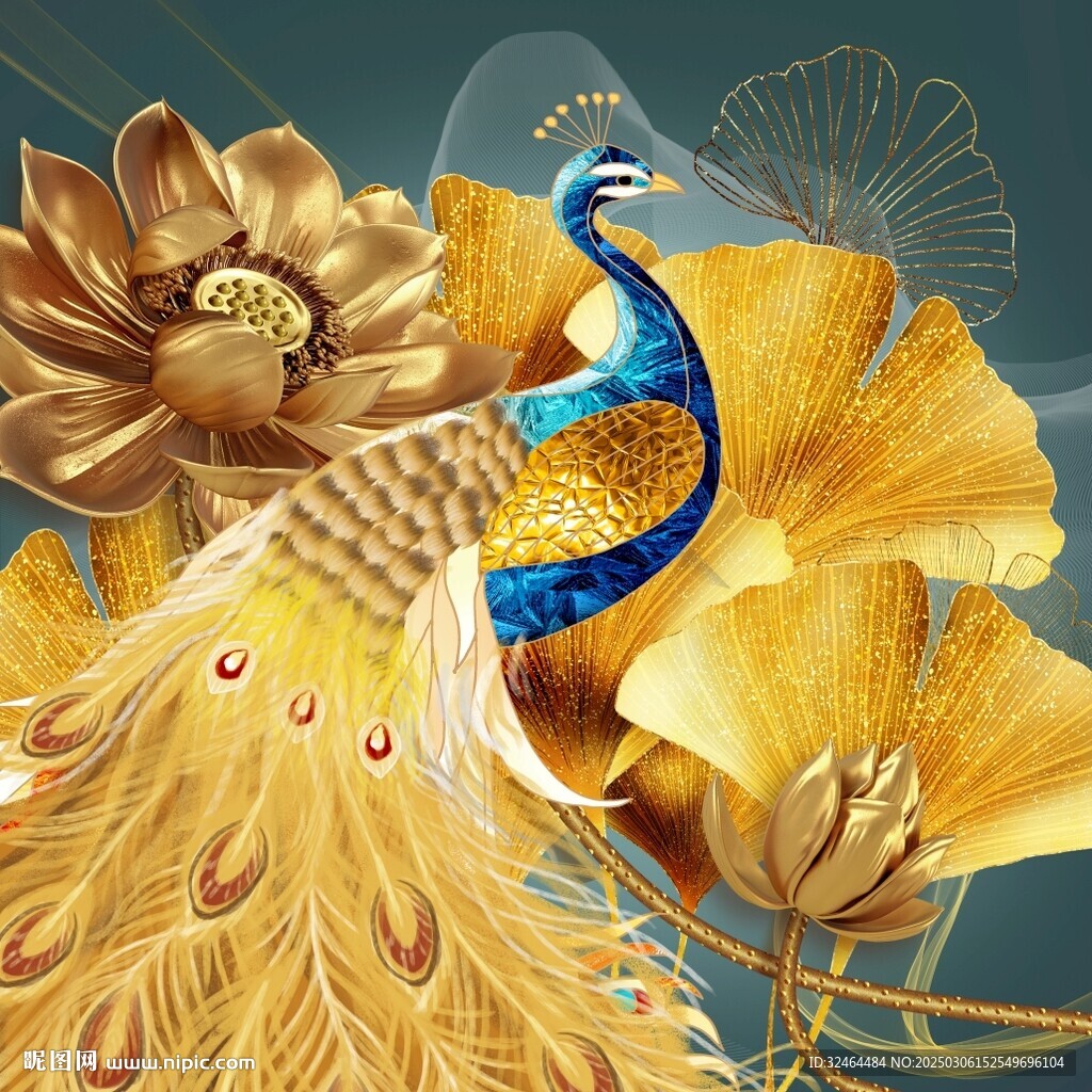 荷花孔雀画