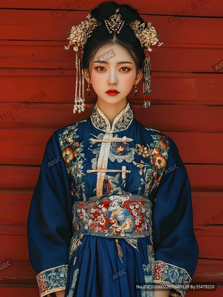 汉服女子 红木背景