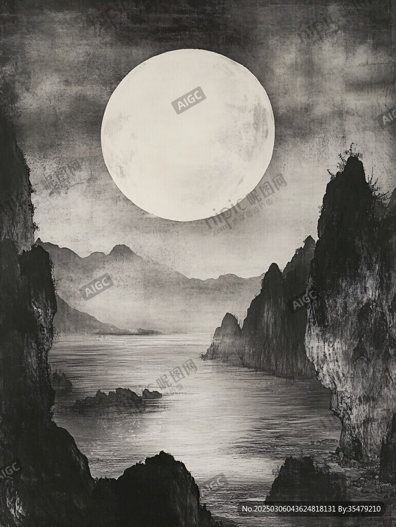 月下山水图