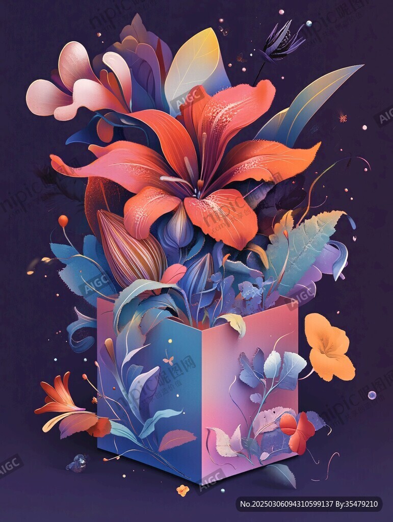 超现实花卉立方体