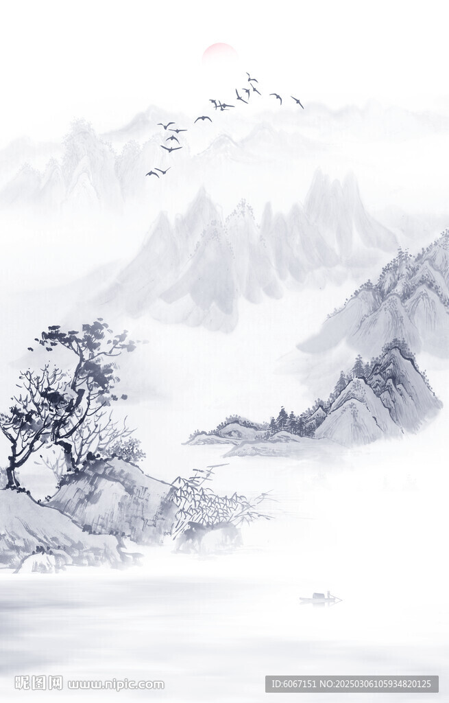 新中式水墨山水玄关画