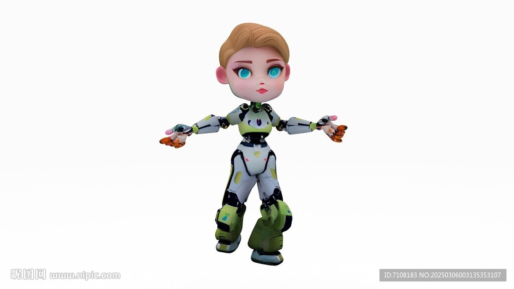 3d女机器人绑定骨骼动画