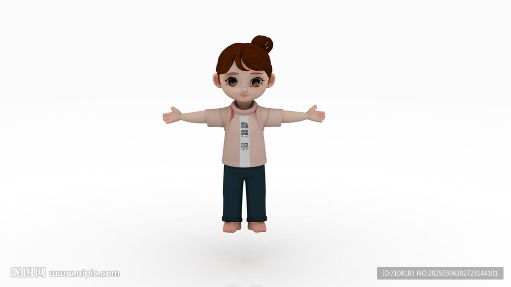 3d可爱女生绑定骨骼模型